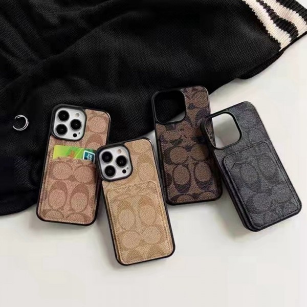 Coach leather iPhone 16 15 Pro Max 16/16 pro max plus case hülle coque coach card iPhone 16 15 14 plus 12 13 Case original luxury fake case iphone 16/16 pro max/16 pro max shellFashion Brand iphone 15 16 pro max  Full Cover housse